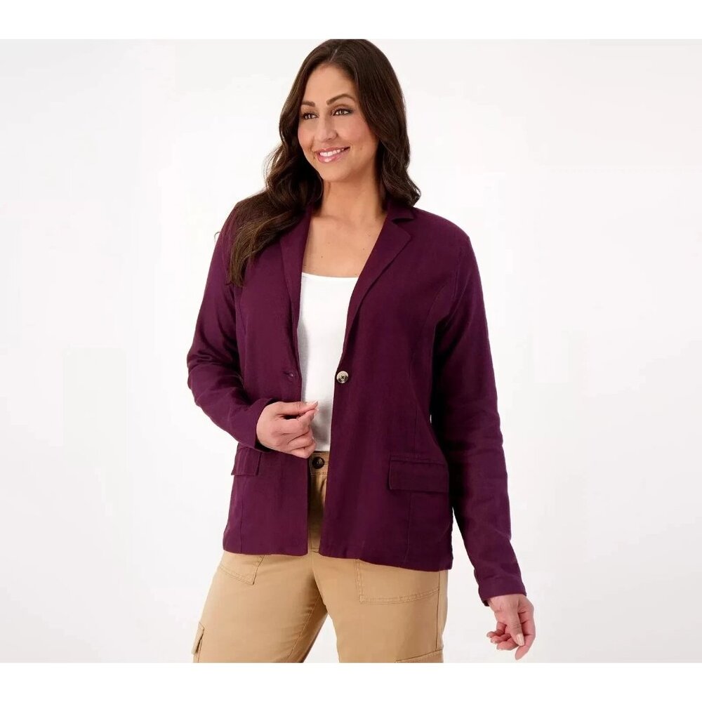 Candace Cameron Bure Women Blazer Coastal Linen Blend Red sz S A600862